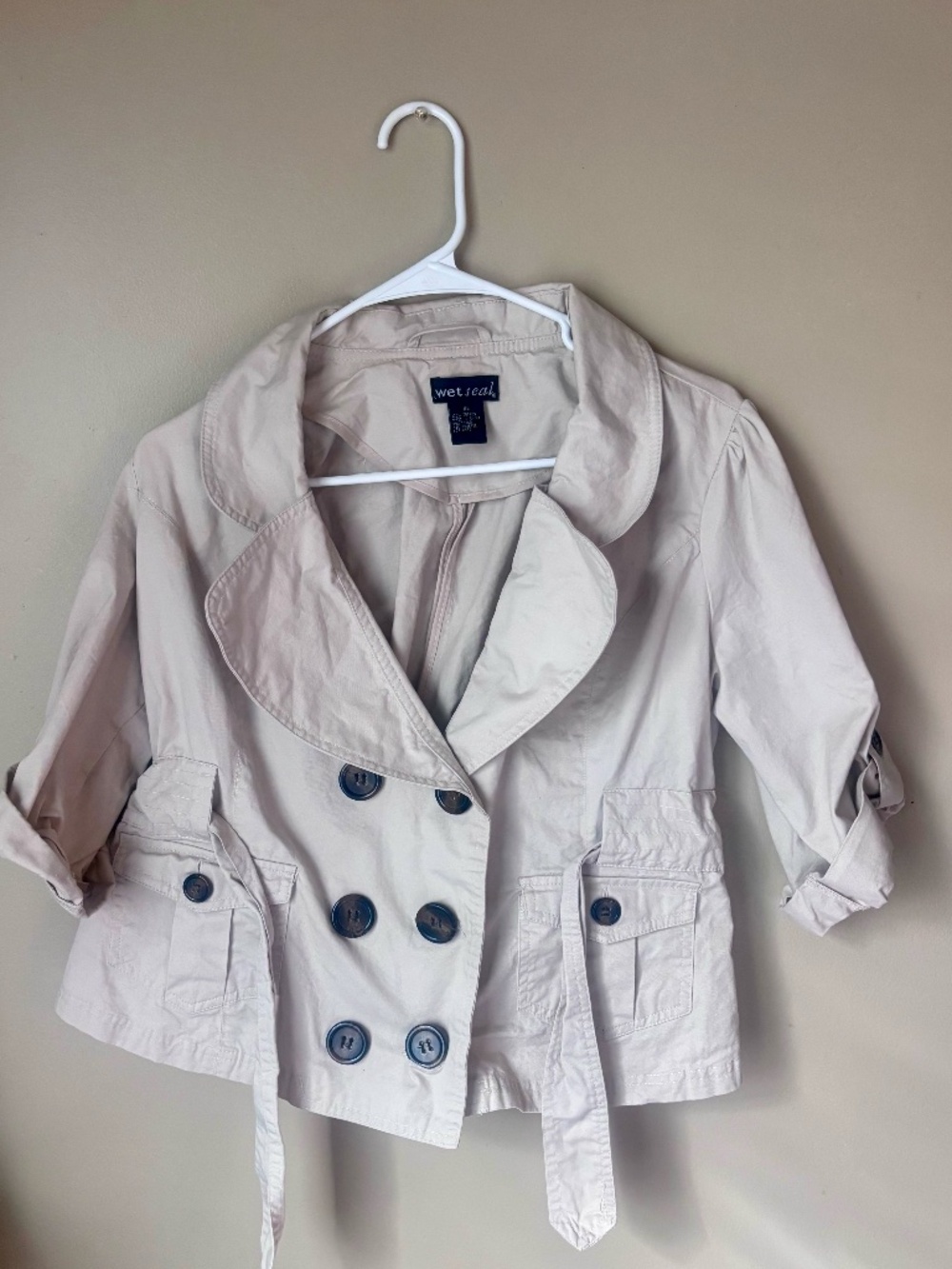 Cropped Trench Coat Beige Wet Seal